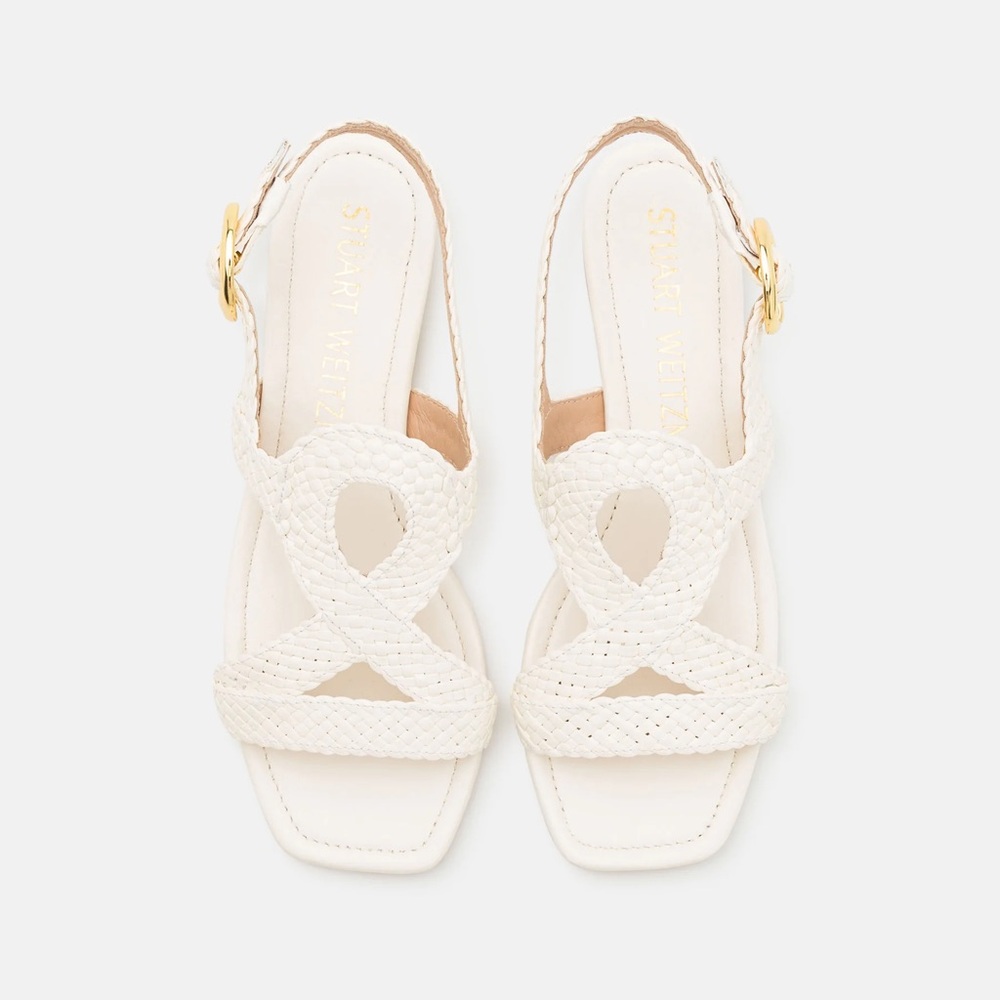 Stuart Weitzman Wovette Flat Sandaks in Cream 8
